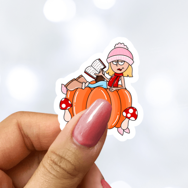 2000's Pumpkin Girl with Book Sticker - Awfullynerdy.co