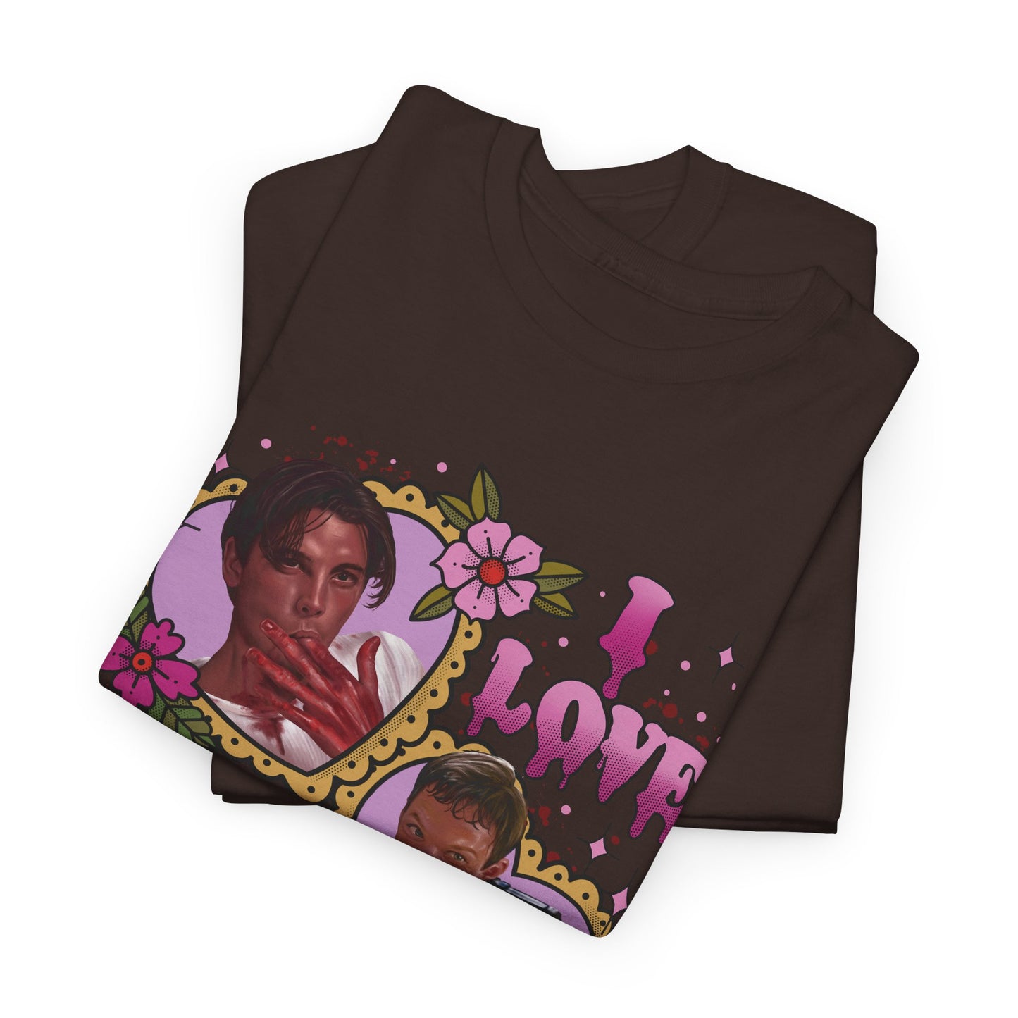Vintage Heart Collage Tee — "I Love Bad Boys" Scream Inspired Graphic T-Shirt