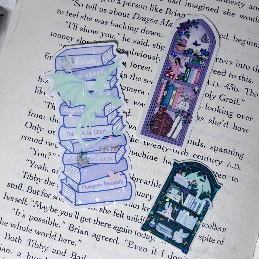 Handrawn Fairy Dragon Bookshelf Laminated Sticker