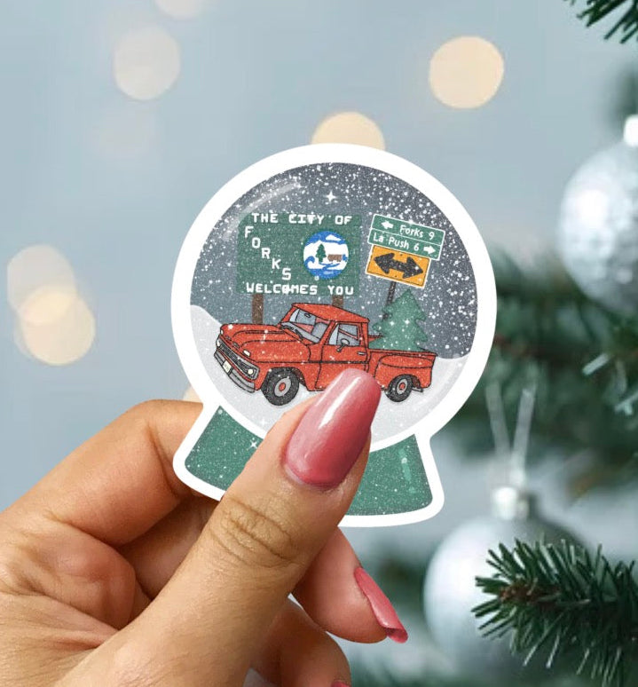 Forks Snow Globe Snow Glitter Sticker