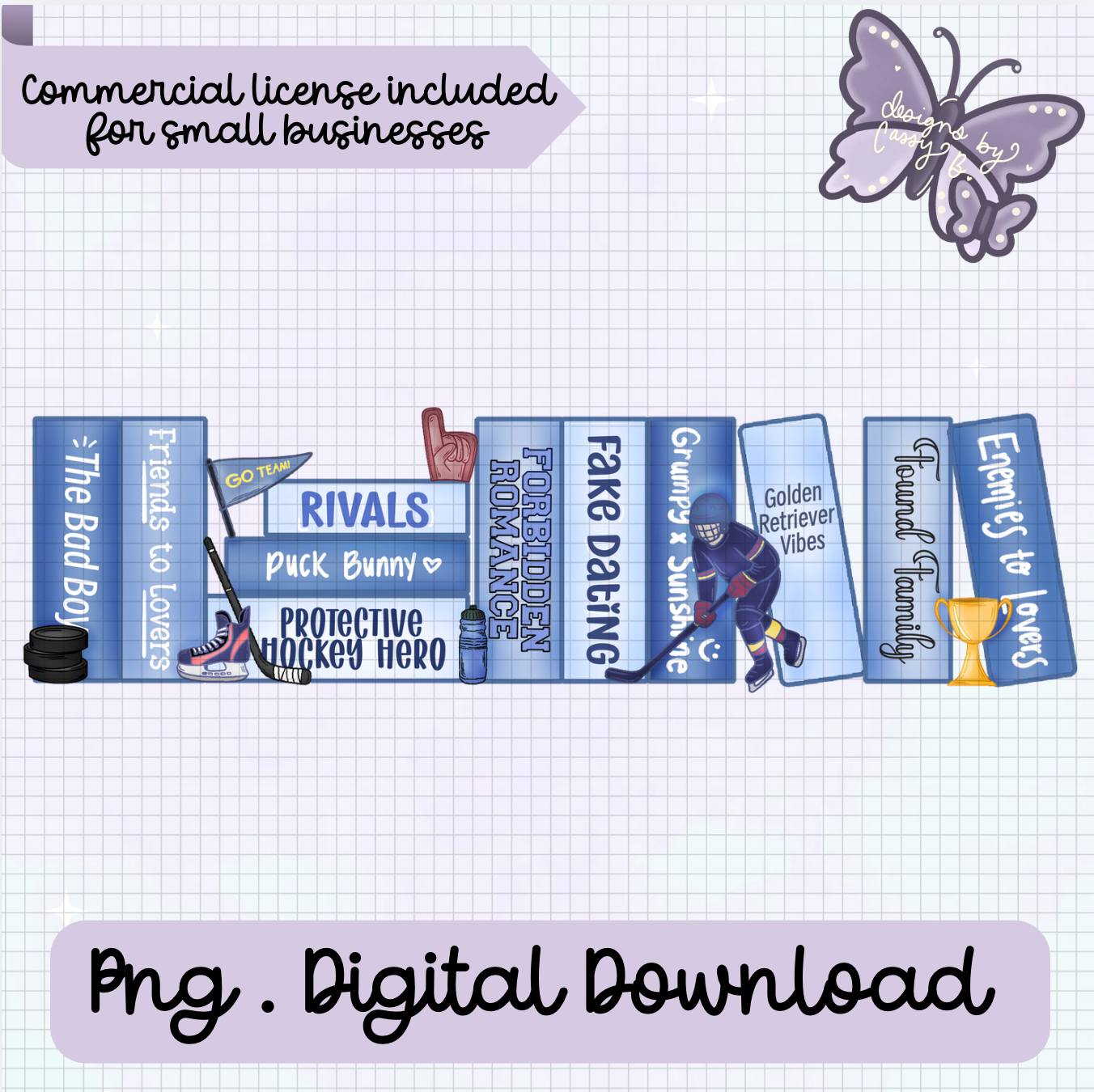 Hockey Romance Bookstack Handrawn Digital Download PNG