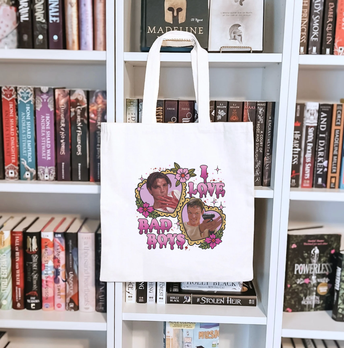 I Love Bad Boys Scream Inspired Sublimated Canvas Tote Bag
