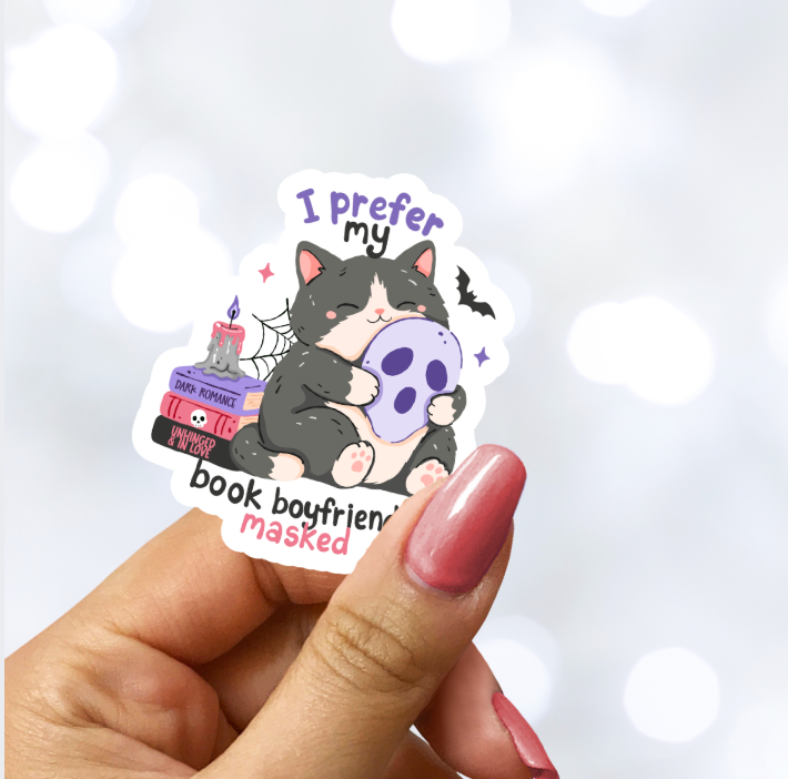 I Prefer My Book Boyfriends Masked Cat 2.5-inch Sticker