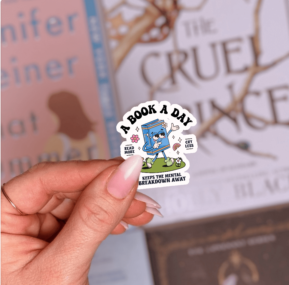 A Book a Day Keeps the Mental Breakdowns Away Sticker - Awfullynerdy.co