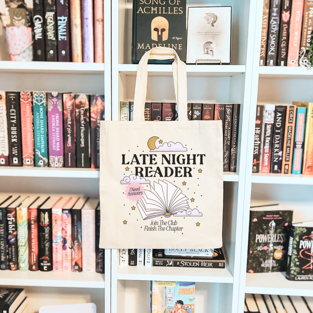 Late Night Reader Sublimated Canvas Tote Bag