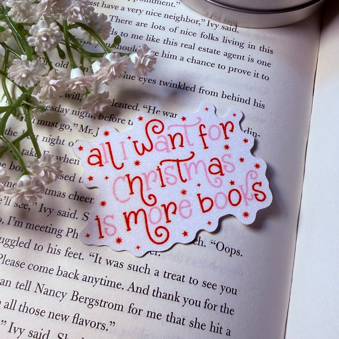 All I Want For Christmas is Books Snow Sparkle Sticker - Awfullynerdy.co