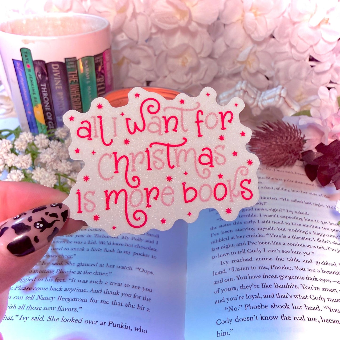 All I Want For Christmas is Books Snow Sparkle Sticker - Awfullynerdy.co