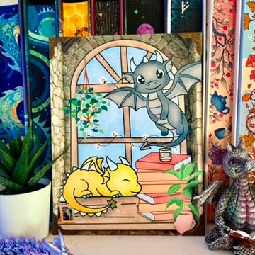 Book Nook Watchers – Baby Dragon Fantasy Bookish Metal Print – 6x8" Sublimated Photo Art - Awfullynerdy.co