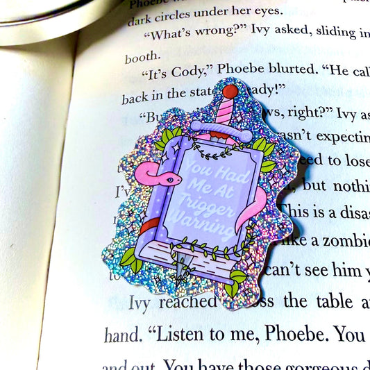 Book You Had Me At Trigger Warning Crushed Glitter Sticker - Awfullynerdy.co