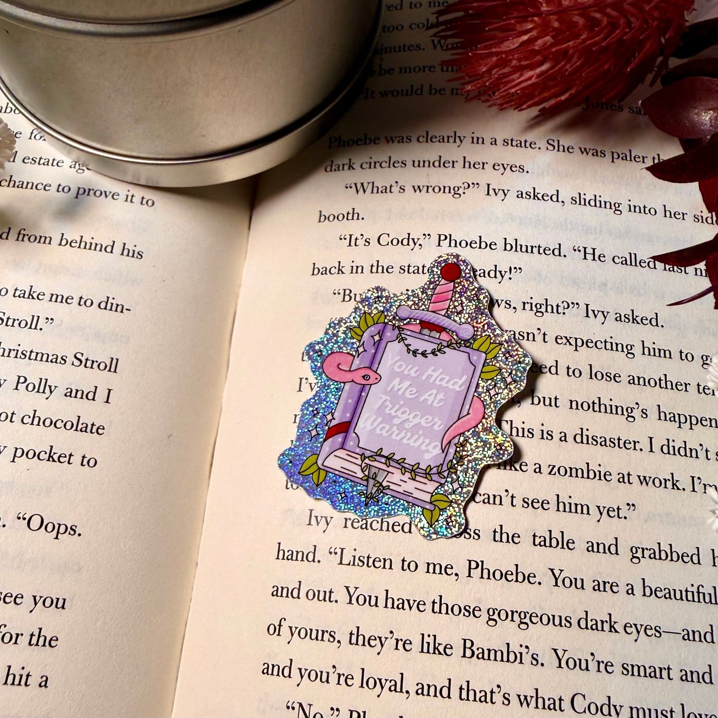 Book You Had Me At Trigger Warning Crushed Glitter Sticker - Awfullynerdy.co