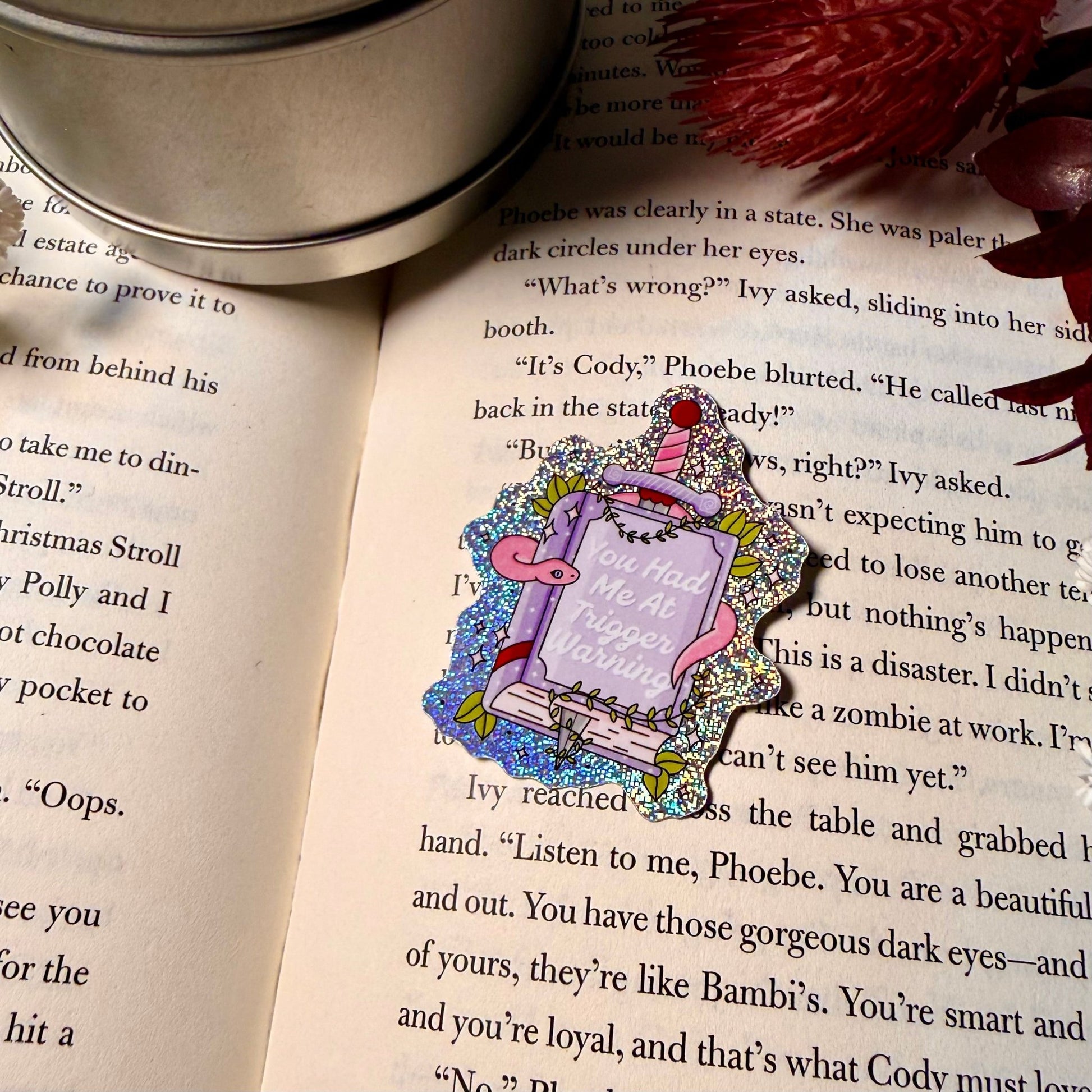 Book You Had Me At Trigger Warning Crushed Glitter Sticker - Awfullynerdy.co