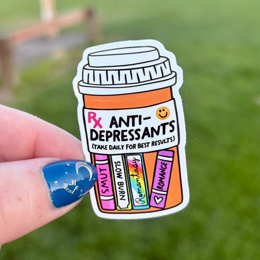 Bookish Antidepressants Sticker - Awfullynerdy.co