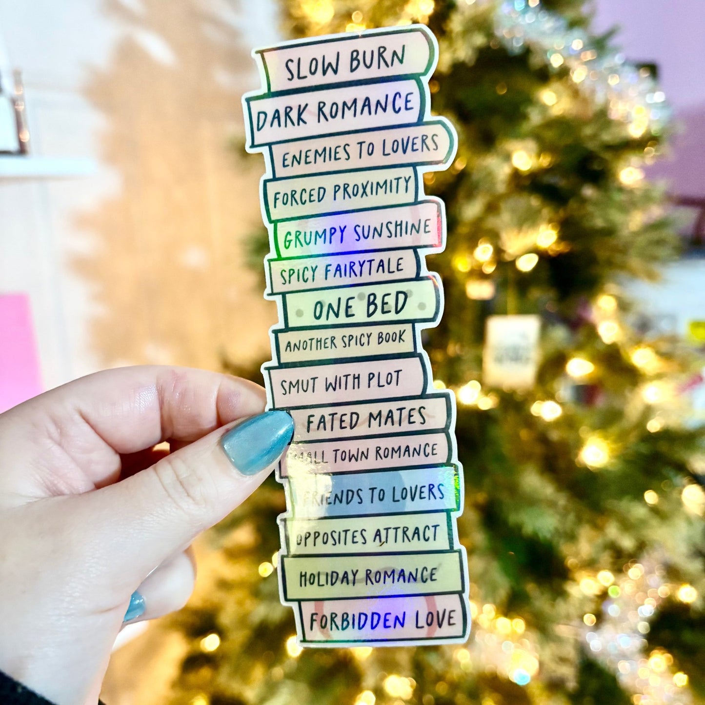 Bookish Tropes Book Stack Cardstock Bookmark - Awfullynerdy.co
