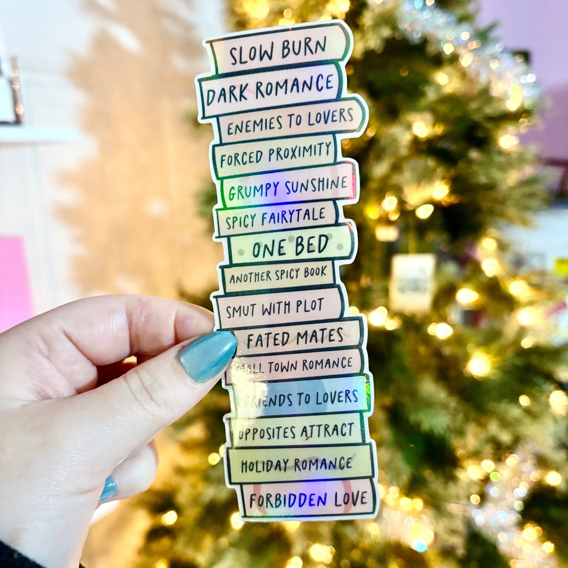 Bookish Tropes Book Stack Cardstock Bookmark - Awfullynerdy.co