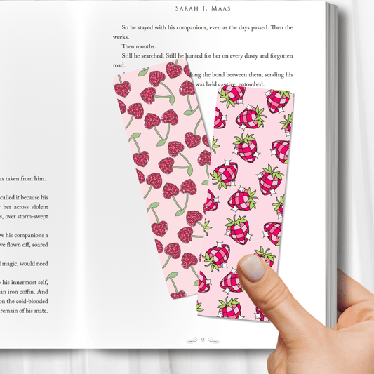 Cherries and Strawberries Retro Disco Dual - Sided Cardstock Bookmark - Awfullynerdy.co