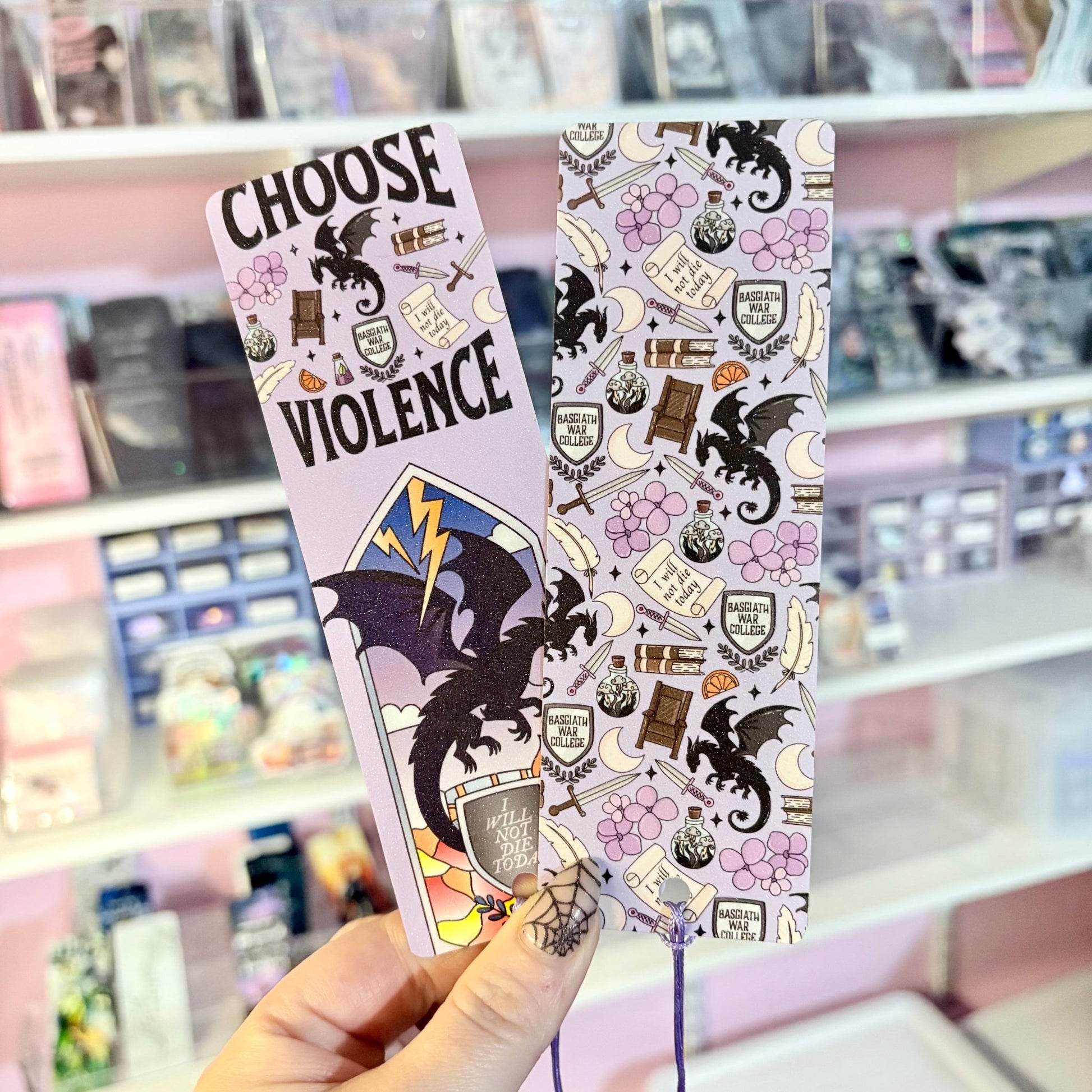 Choose Violence Dual - Sided Sparkle Cardstock Bookmark (pre - tasseled on bottom) - Awfullynerdy.co