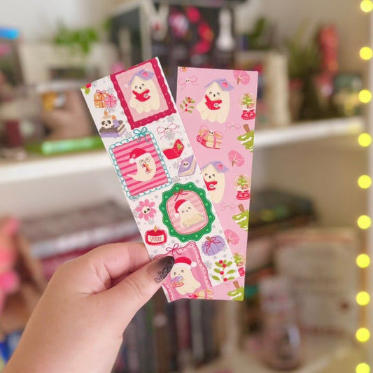 Christmas Ghosts Dual - Sided Snow Sparkle Cardstock Bookmark - Awfullynerdy.co