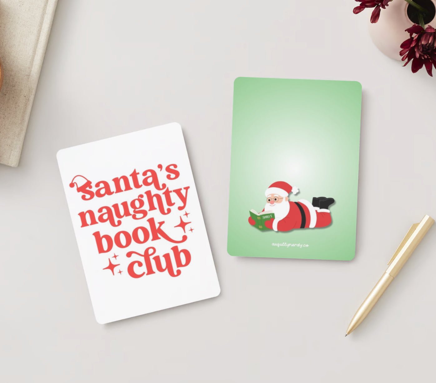 Christmas Postcard - Santa's Naughty Bookclub - Dual Sided - Awfullynerdy.co