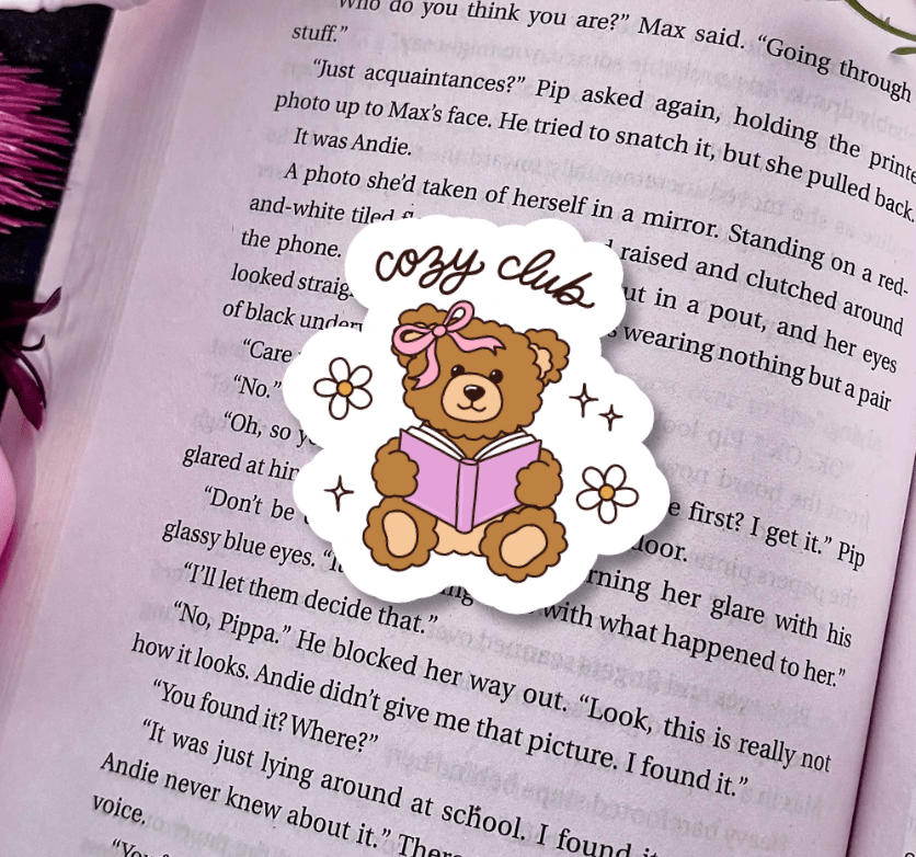 Cozy Club Bear Sticker – Durable Waterproof Bookish Decal - Awfullynerdy.co