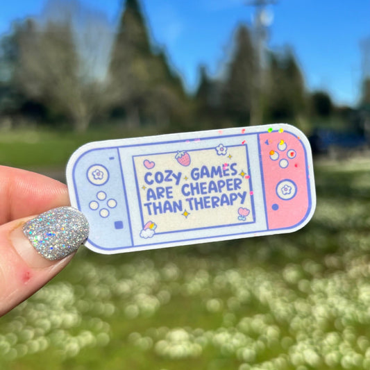 Cozy Games Are Cheaper Than Therapy Sticker - Awfullynerdy.co
