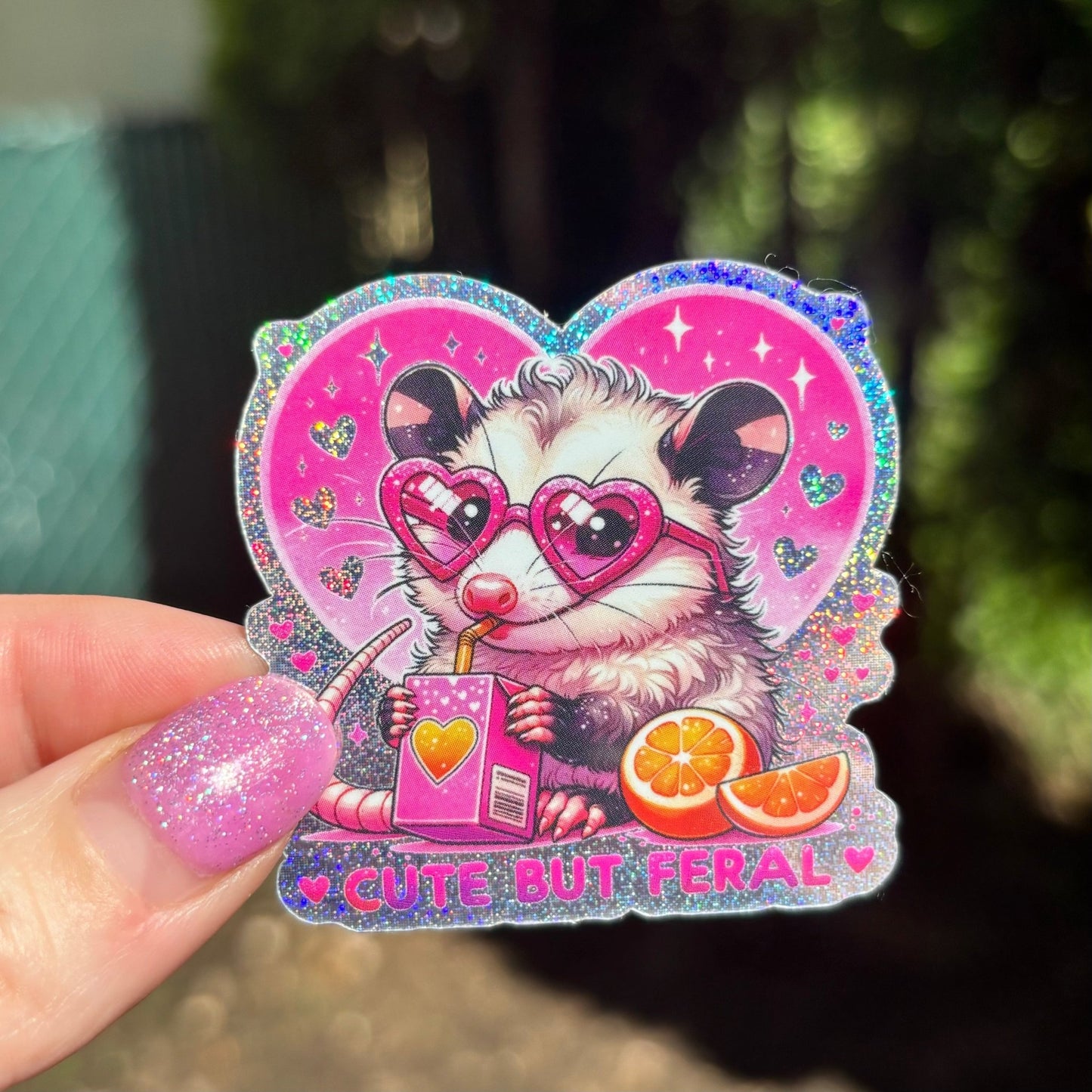Cute but Feral Possum Glitter Sticker - Awfullynerdy.co