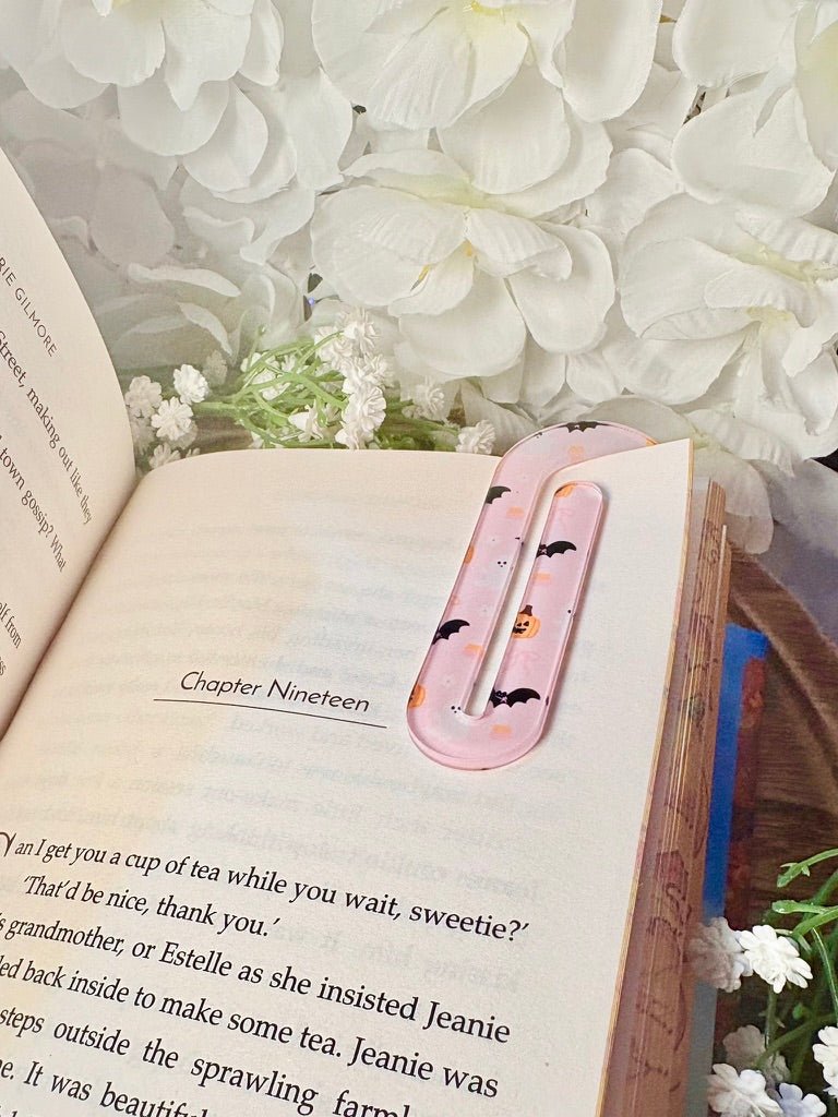 Cute Pink Spooky Season Jumbo Acrylic Paperclip Sublimated Bookmark – Bookish Page Holder - Awfullynerdy.co