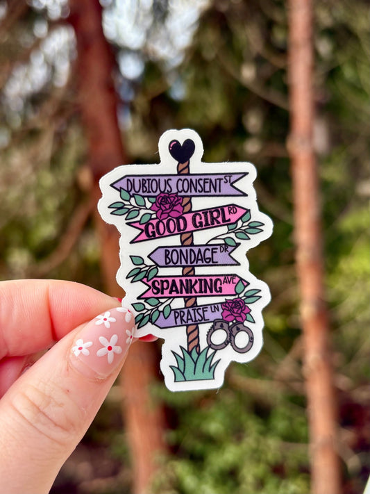Dark Romance Smut Sign Post Clear Sticker - Awfullynerdy.co