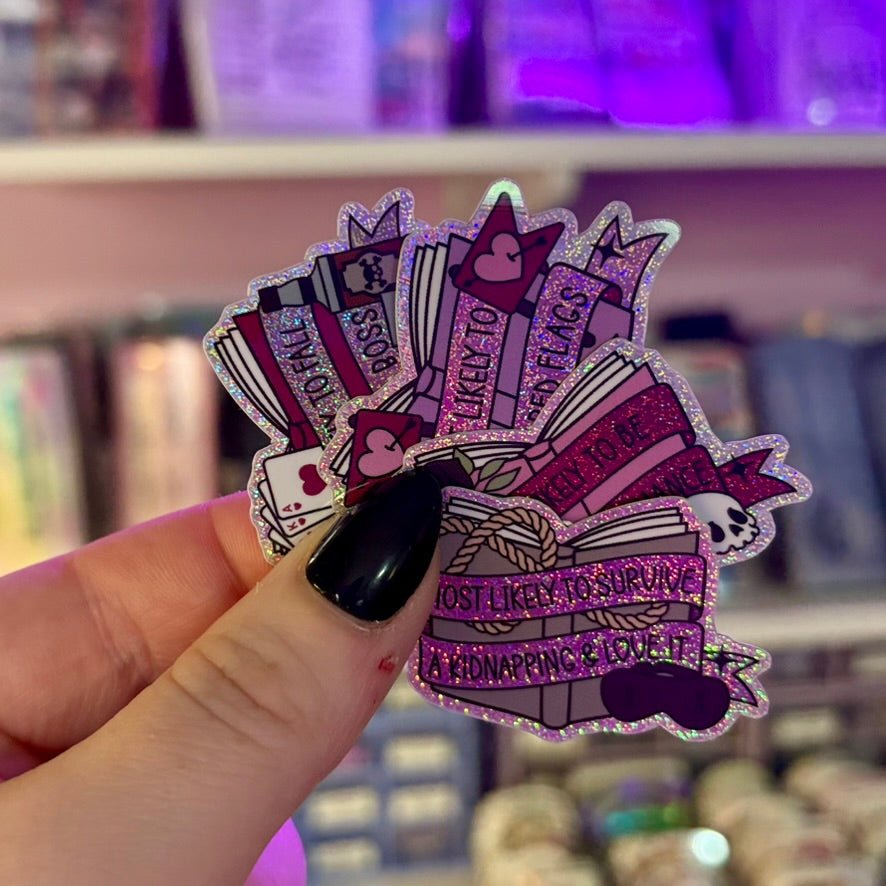 Dark Romance Tropes Books Mini Sticker Bundle - Crushed Glitter Finish - 4 Stickers - Awfullynerdy.co
