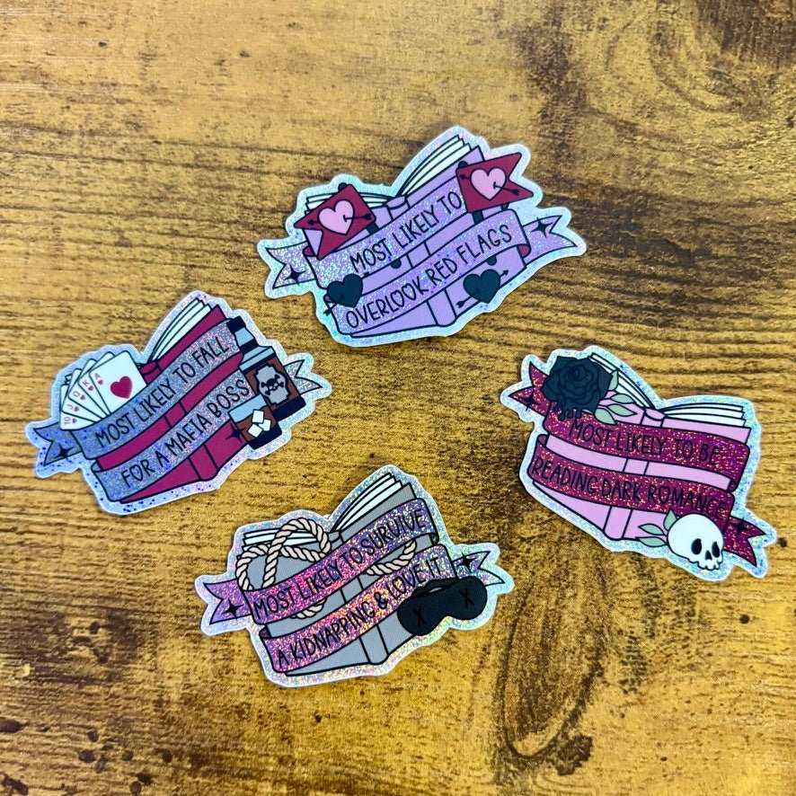 Dark Romance Tropes Books Mini Sticker Bundle - Crushed Glitter Finish - 4 Stickers - Awfullynerdy.co