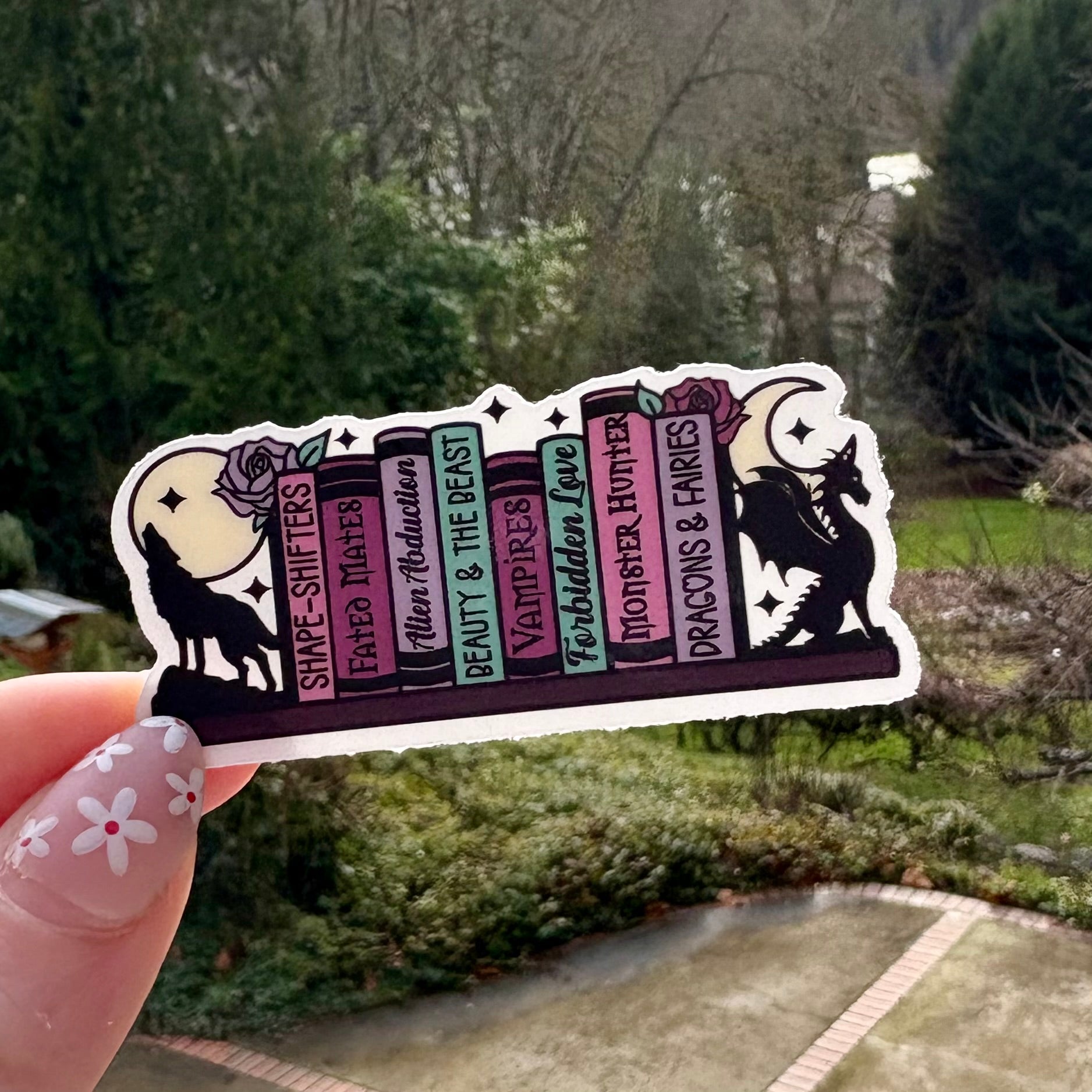 Dark Romantasy Tropes Shelf Clear Sticker - Awfullynerdy.co