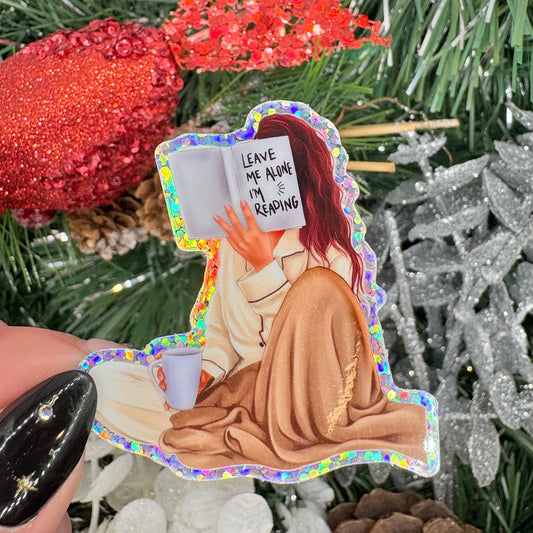 Don't Bother Me I'm Reading Girl Glitter Sticker - Awfullynerdy.co