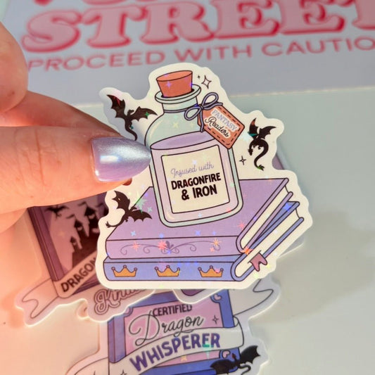 Dragonfire & Iron Books Sparkle Sticker - Awfullynerdy.co