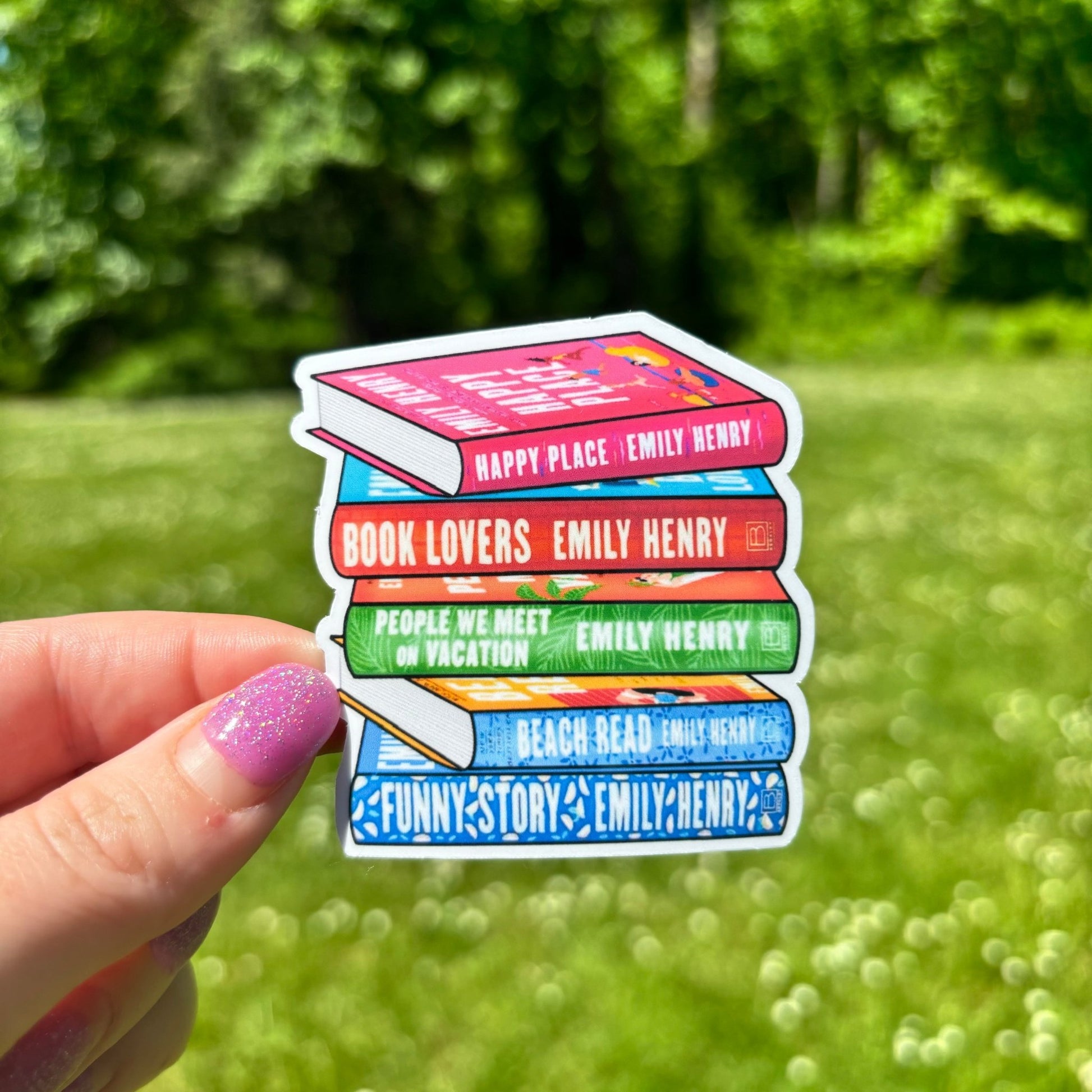 Emily Henry Bookstack Sticker - Awfullynerdy.co