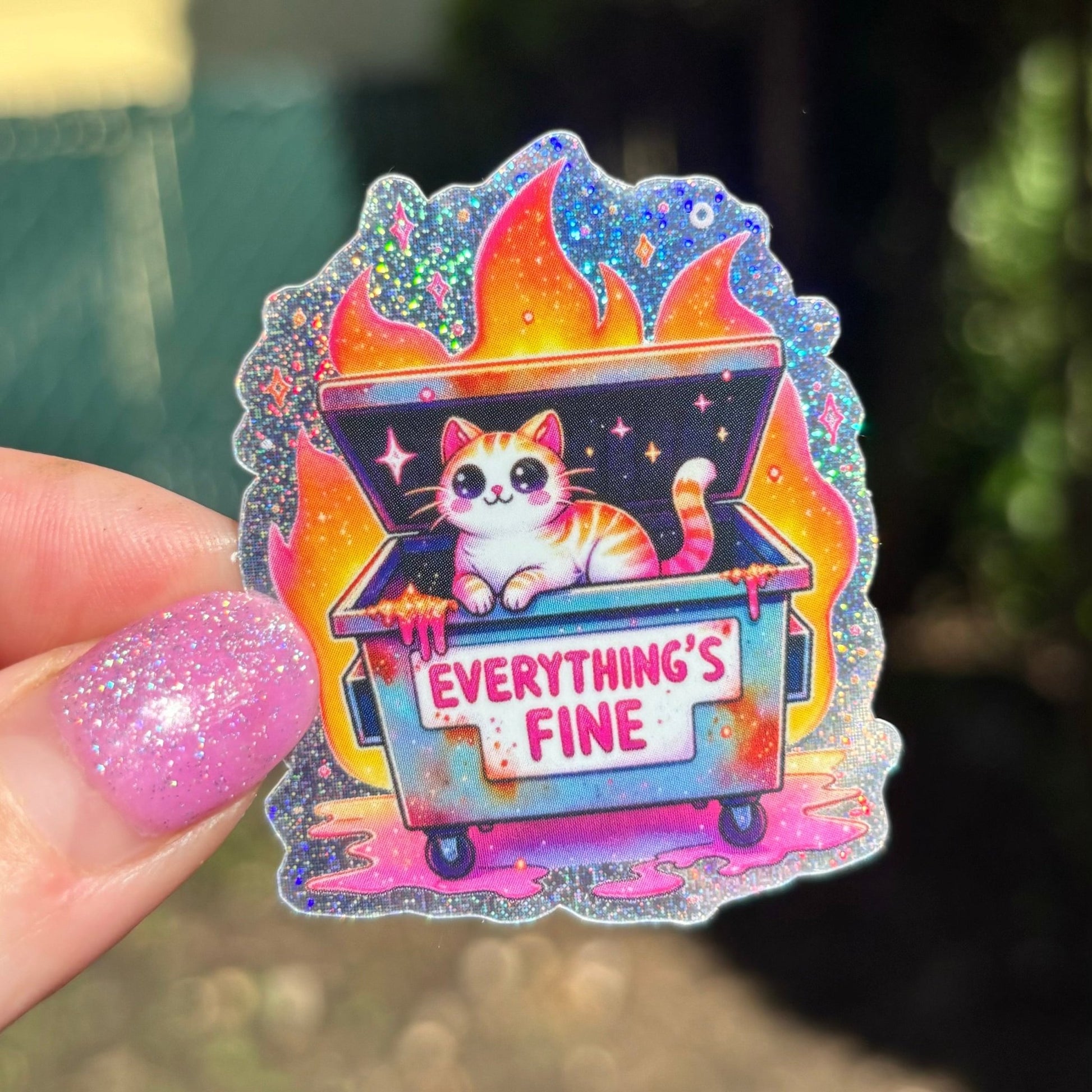 Everything is Fine Glitter Sticker - Awfullynerdy.co