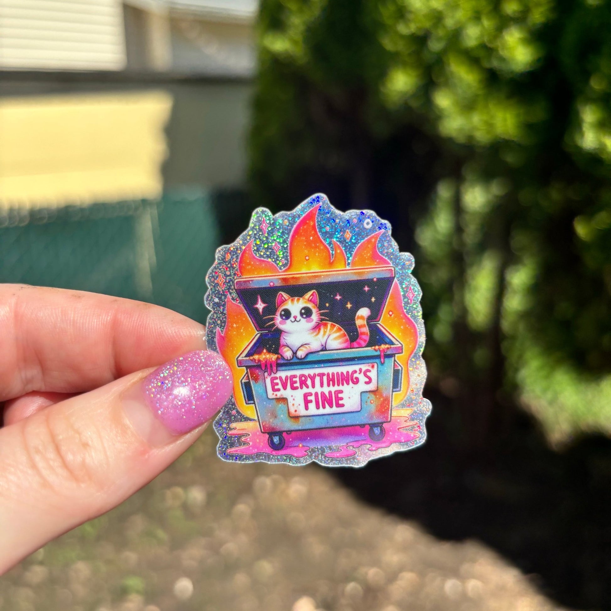 Everything is Fine Glitter Sticker - Awfullynerdy.co