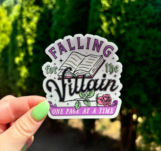 Falling for the Villian One Page at a Time Spicy Clear Matte Sticker - Awfullynerdy.co