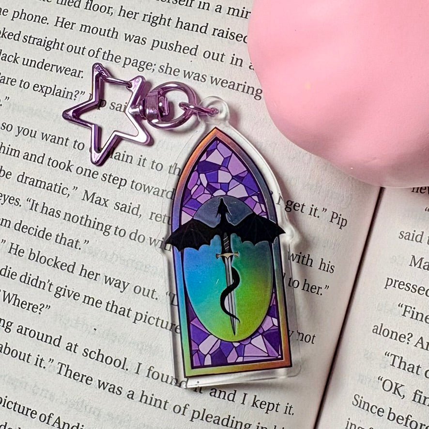 Fantasy Dragon Holographic Keychain – Stained Glass Inspired Window Design - Awfullynerdy.co