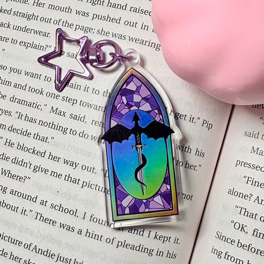Fantasy Dragon Holographic Keychain – Stained Glass Inspired Window Design - Awfullynerdy.co