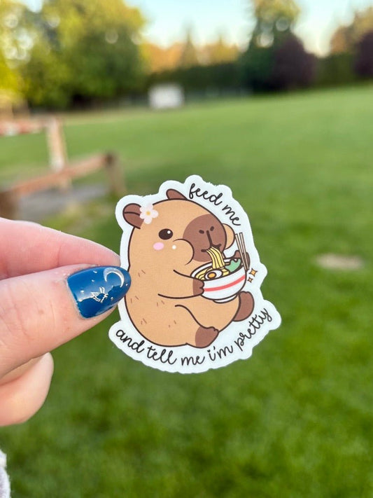 Feed Me and Tell Me I'm Pretty Cappy Sticker - Awfullynerdy.co