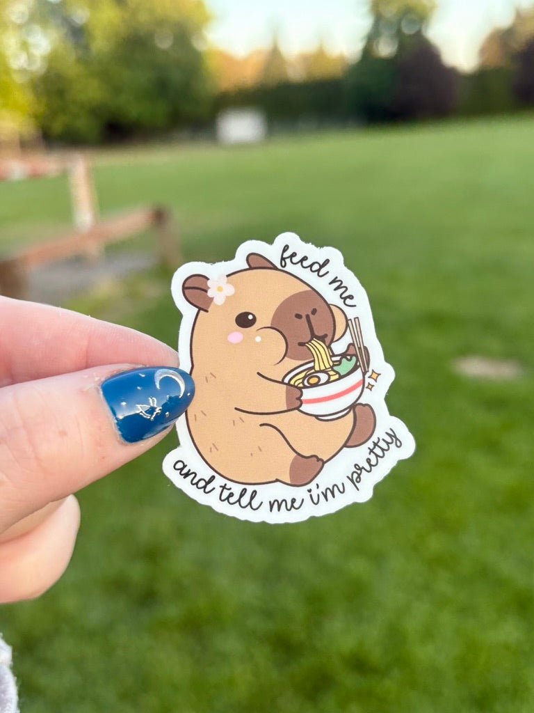 Feed Me and Tell Me I'm Pretty Cappy Sticker - Awfullynerdy.co