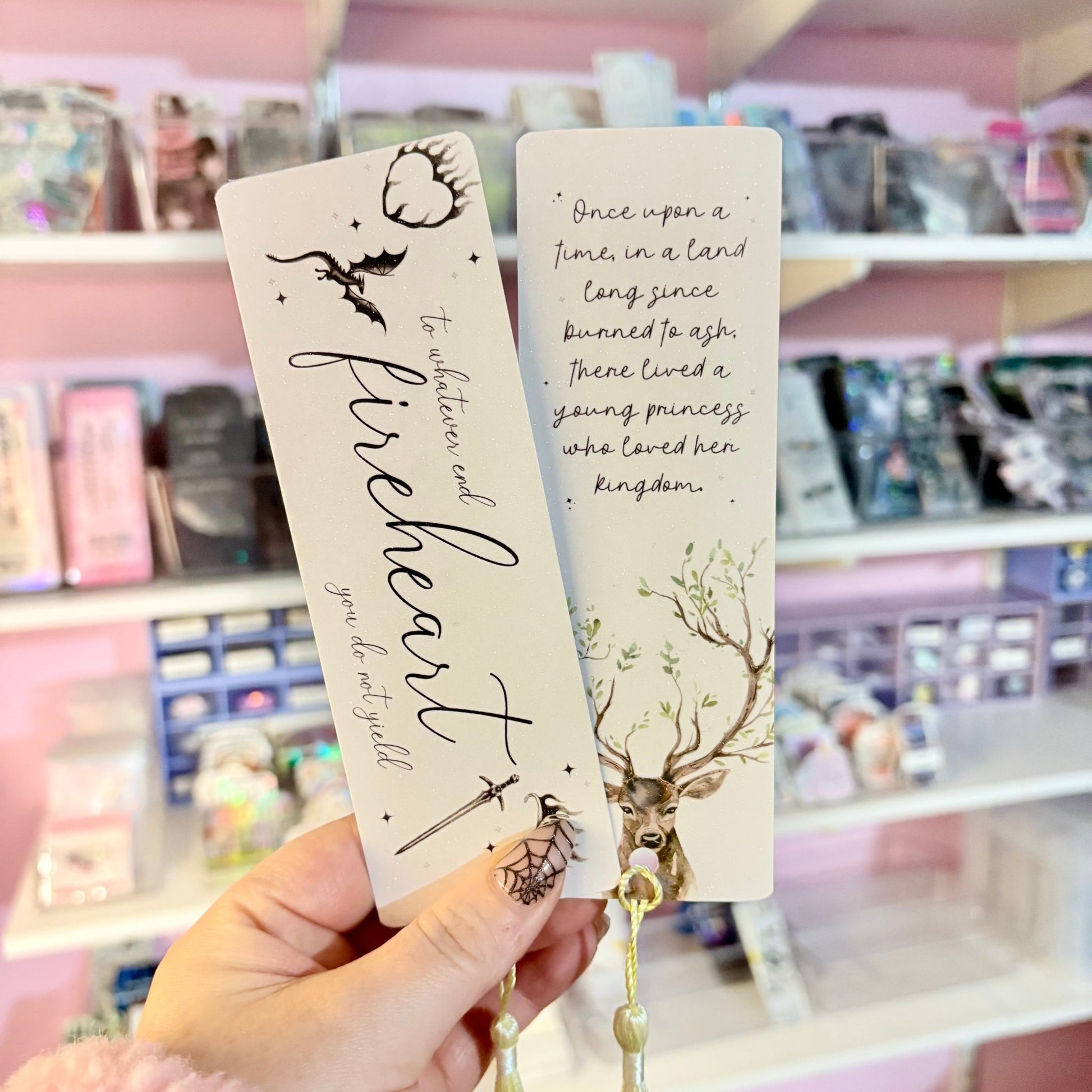 Fireheart Dual - Sided Sparkle Cardstock Bookmark (pre - tasseled on bottom) - Awfullynerdy.co