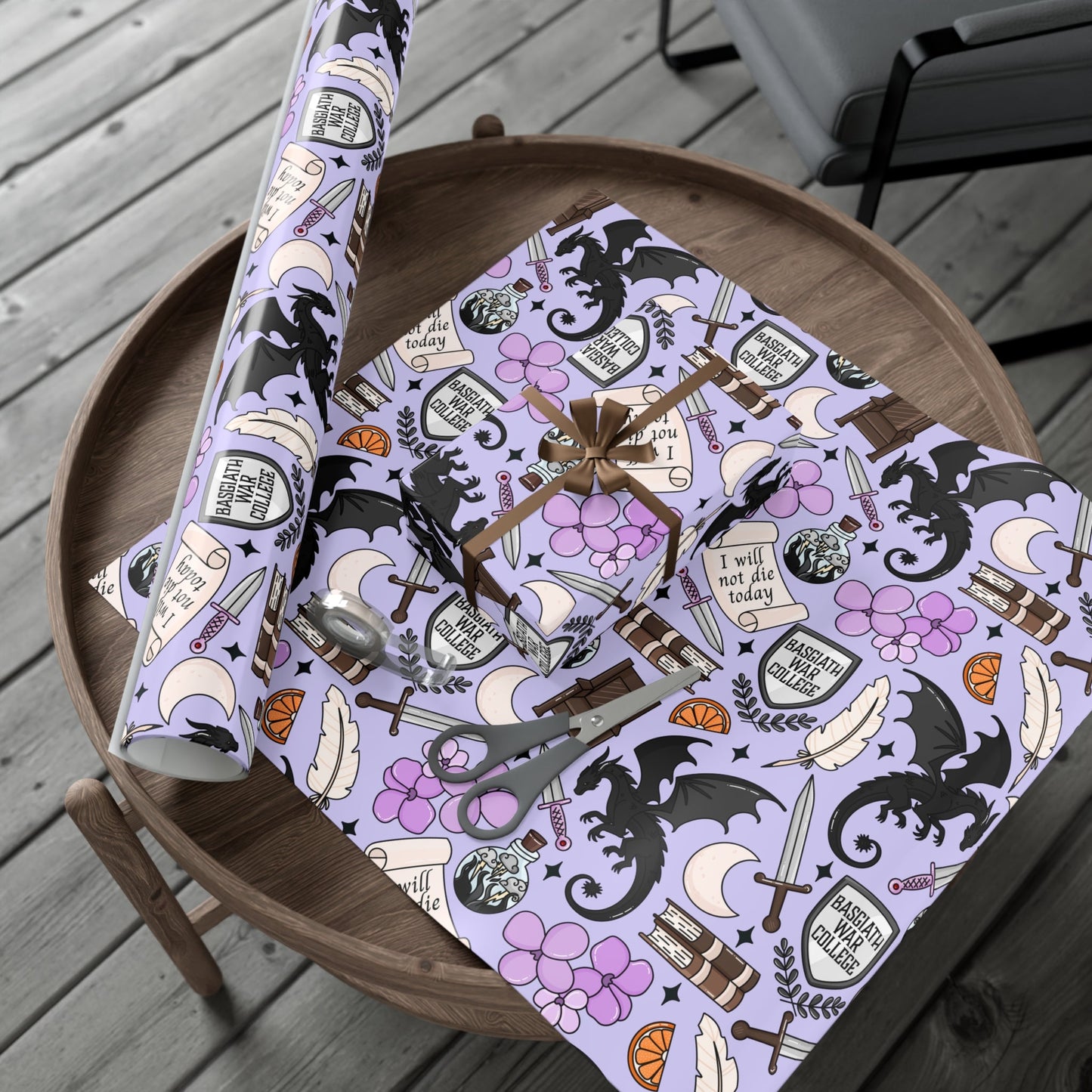 Fourth Wing Fantasy - Themed Gift Wrap Paper, Magical Dragon Wrapping Paper, Perfect for Holidays & Celebrations, Birthday, Halloween, Dragons - Awfullynerdy.co