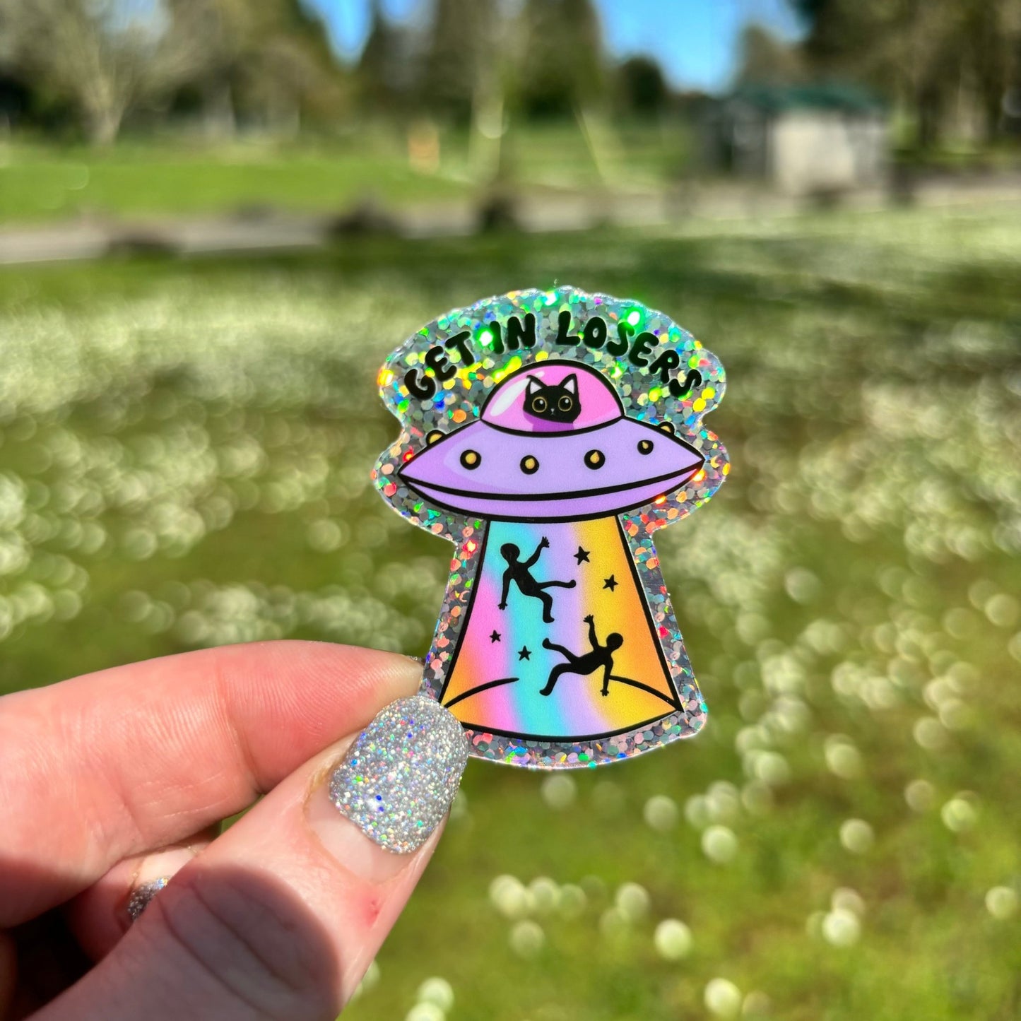 Get in Loser Cat UFO Sticker - Awfullynerdy.co
