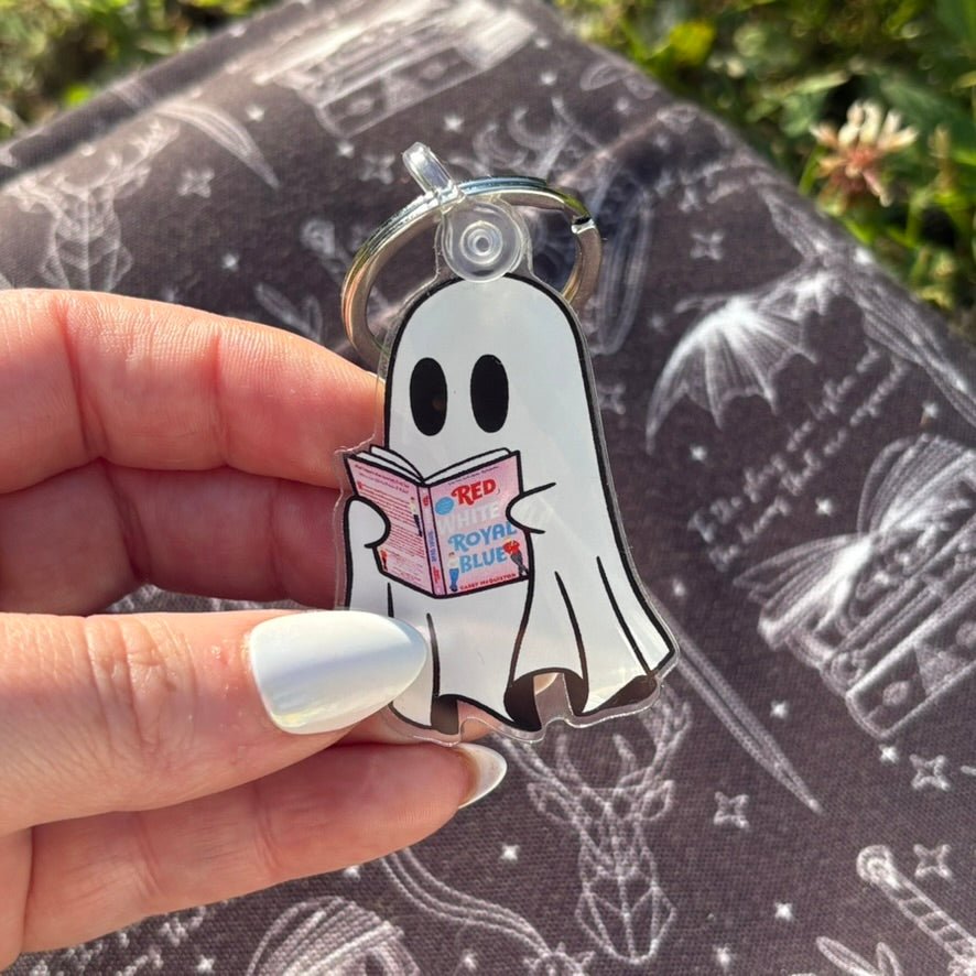 Ghost Reading Red White and Royal Blue Keychain - Awfullynerdy.co