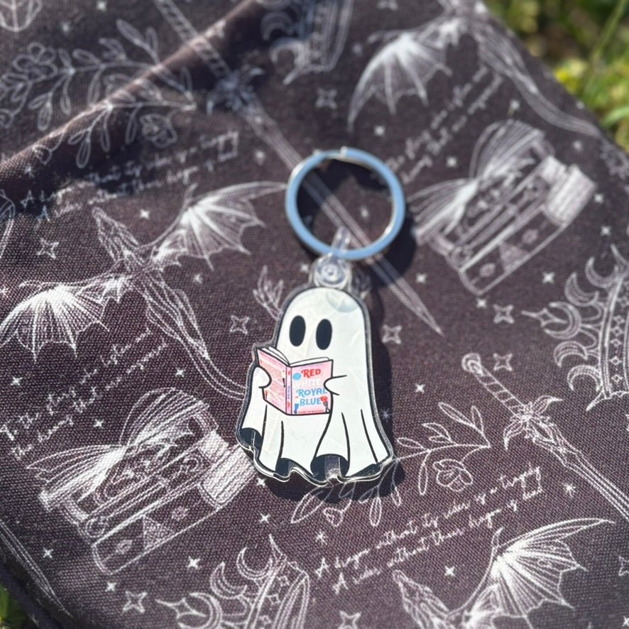 Ghost Reading Red White and Royal Blue Keychain - Awfullynerdy.co
