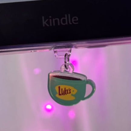 Gilmore Girls Inspired Luke's Coffee USB - C Dust Plug, Cup Charm, Hook Clasp, Holographic Finish - Awfullynerdy.co