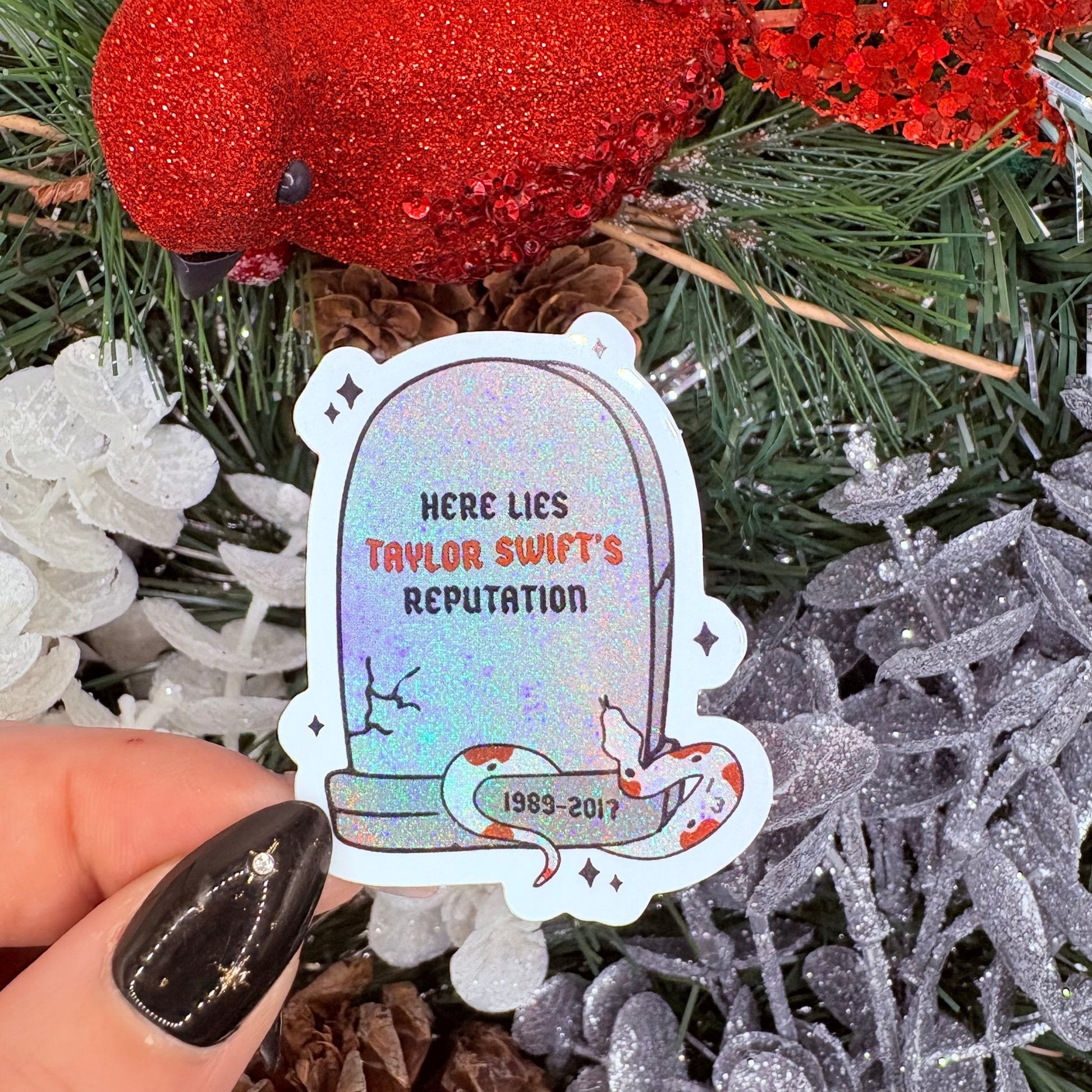 Here Lies Taylor's Reputation Gravestone Crushed Glitter Finish Sticker - Awfullynerdy.co