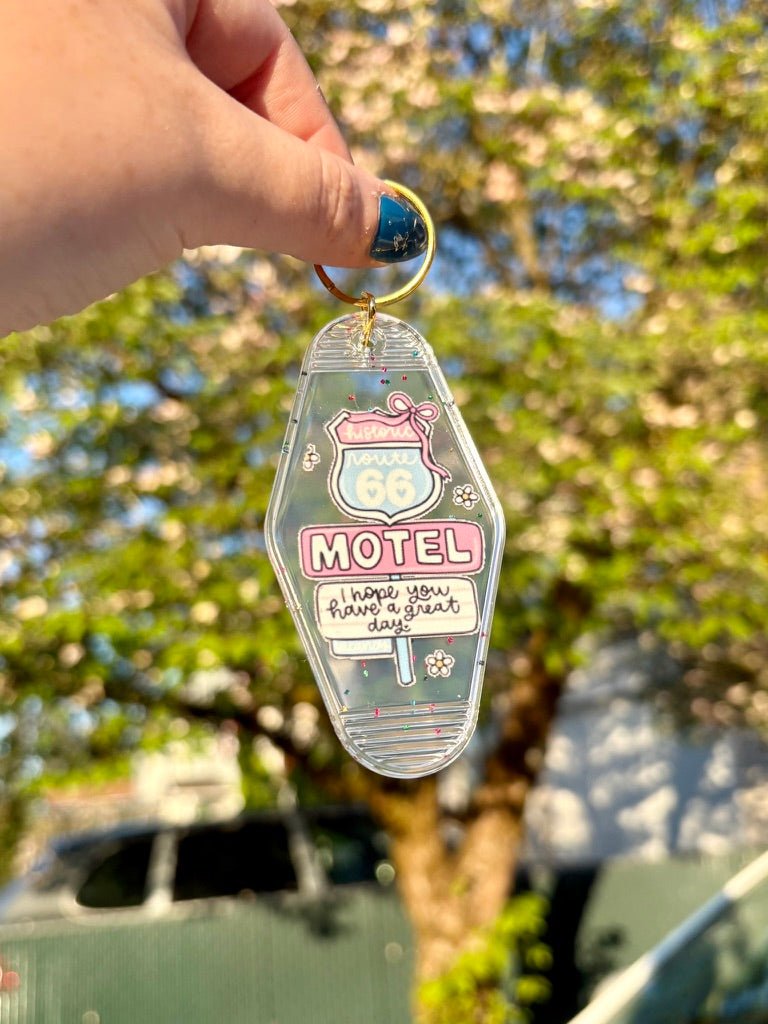Historic Route 66 Clear Motel Keychain - Awfullynerdy.co