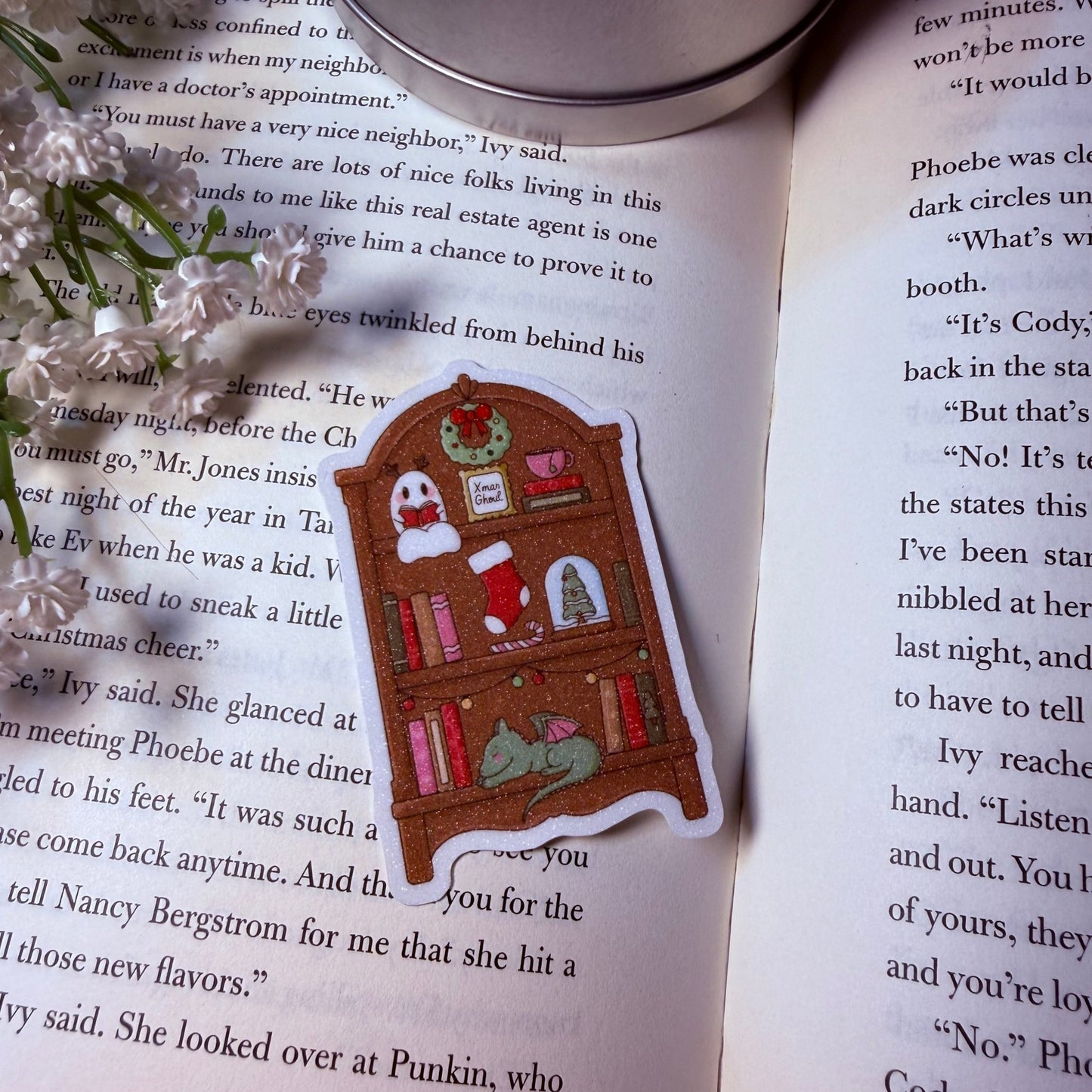 Holiday Fantasy Bookshelf Sparkle Sticker - Awfullynerdy.co