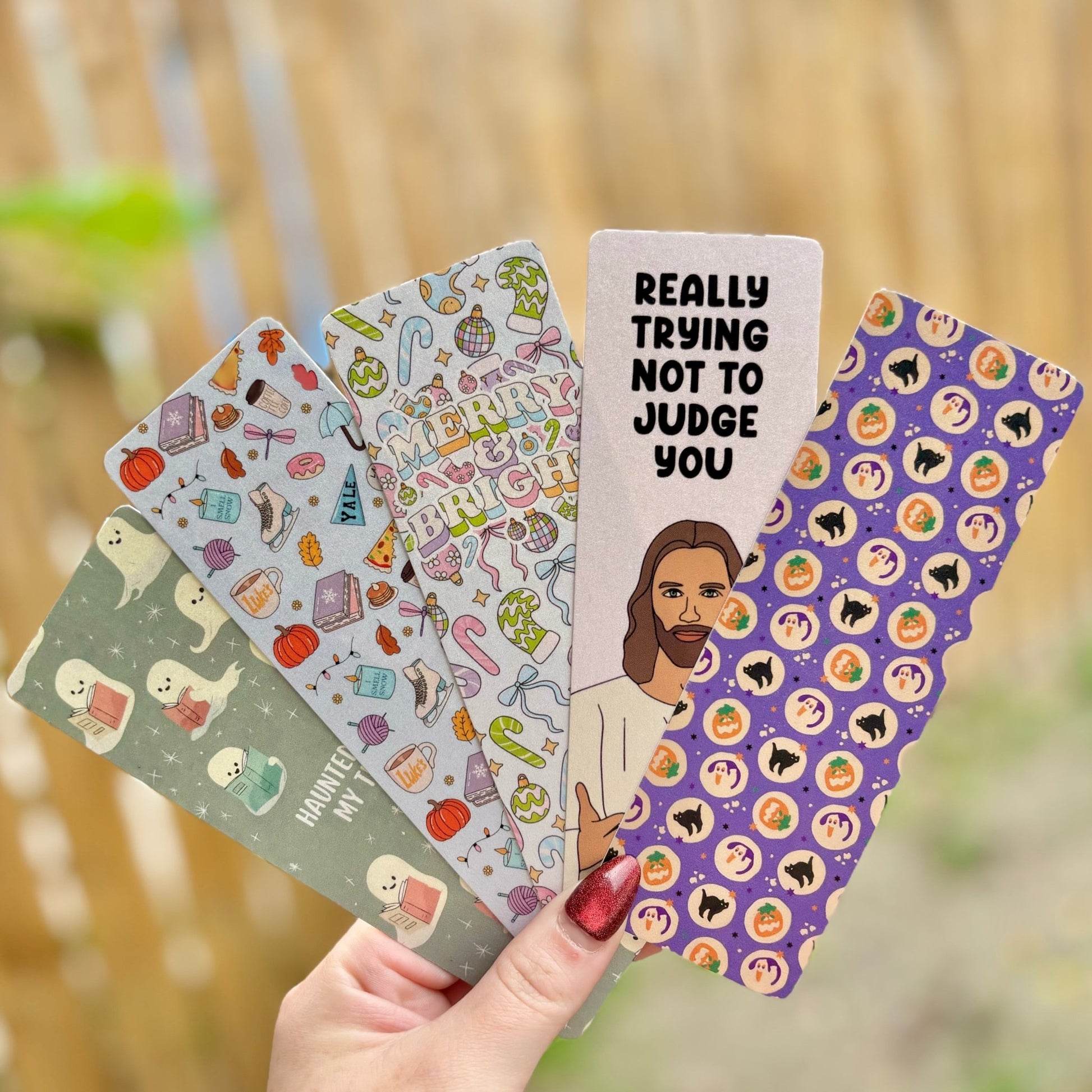 Holiday Merry and Bright Cardstock Bookmark - Pearl Matte Finish - Dual Sided - Awfullynerdy.co